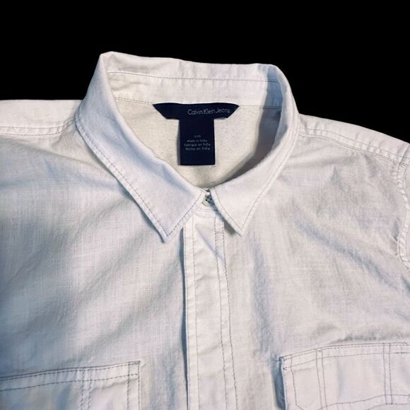 Calvin Klein Jeans White linen blend western style shirt size - Picture 8 of 16